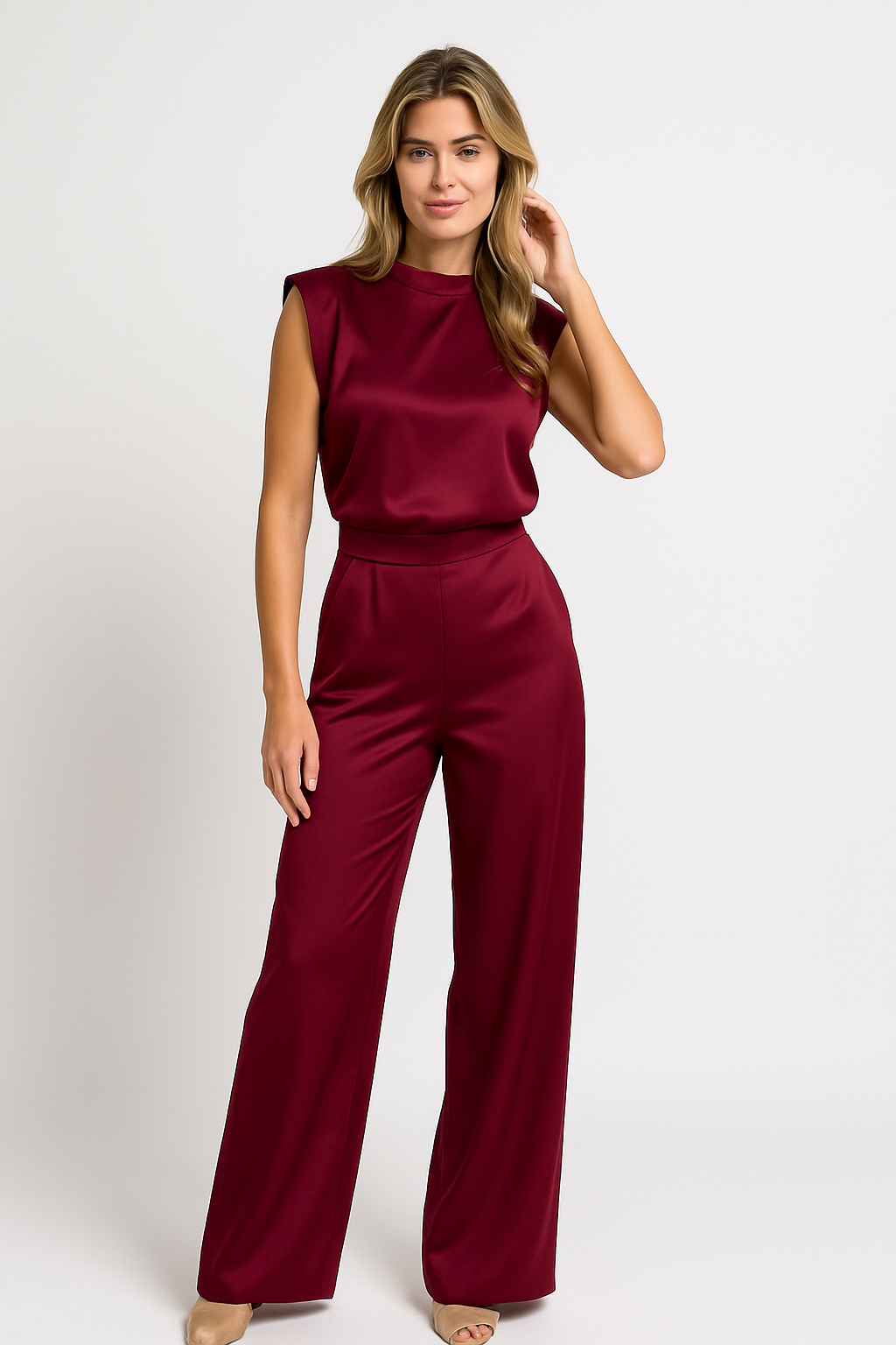 SatijnGloed Dames Jumpsuit Open Rug Wijde Pijpen Elegante Look