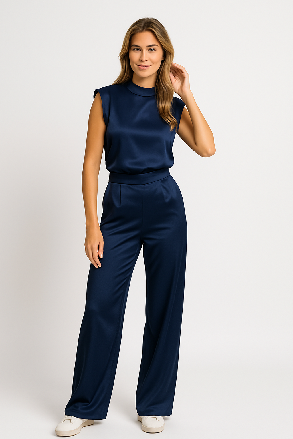 SatijnGloed Dames Jumpsuit Open Rug Wijde Pijpen Elegante Look