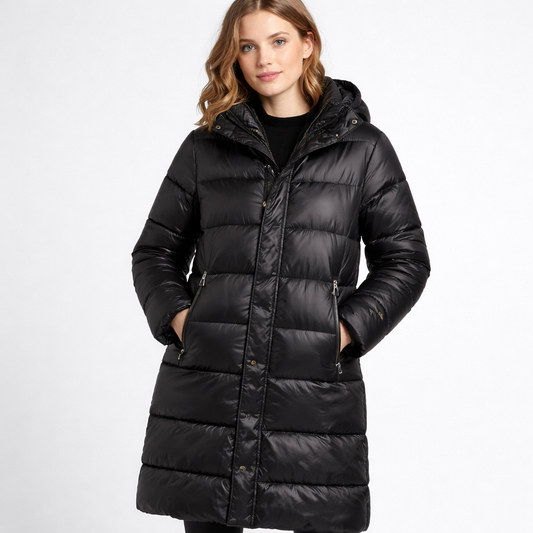 Lotte Dames Lange Winterjas met Capuchon en Ritszakken