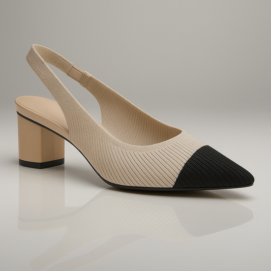 Veloura Slingback Hakken Dames met Geribde Structuur en Lage Hak