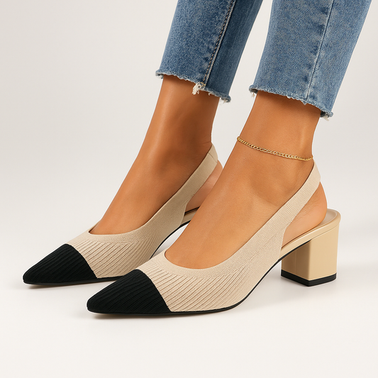 Veloura Slingback Hakken Dames met Geribde Structuur en Lage Hak