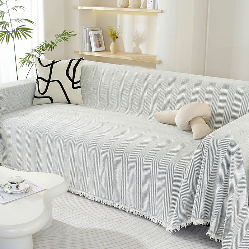 Chenille Deken Herringbone Franje Hoeslaken Gezellige Stijl