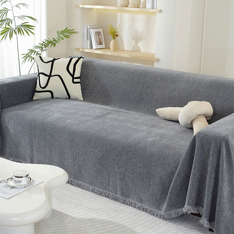 Chenille Deken Herringbone Franje Hoeslaken Gezellige Stijl