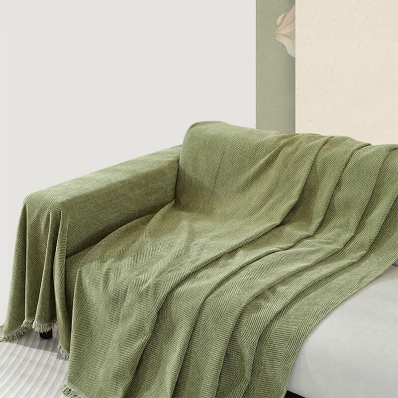 Chenille Deken Herringbone Franje Hoeslaken Gezellige Stijl