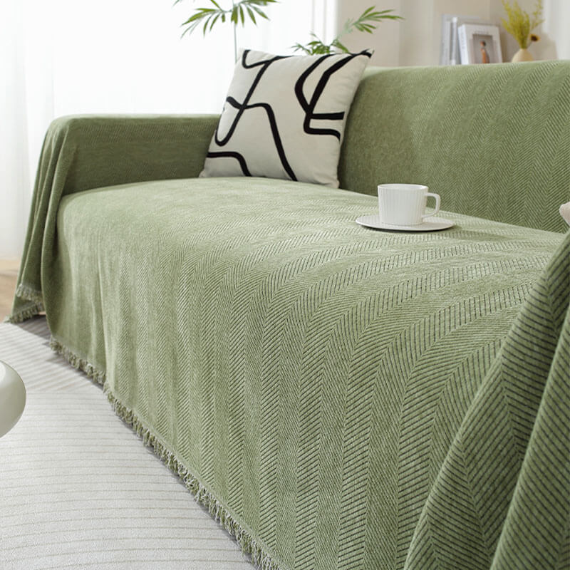 Chenille Deken Herringbone Franje Hoeslaken Gezellige Stijl