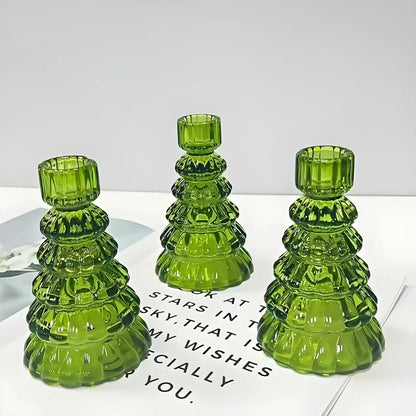 BoomGloed Glazen Kandelaren Set van 3 – Decoratieve Kandelaren
