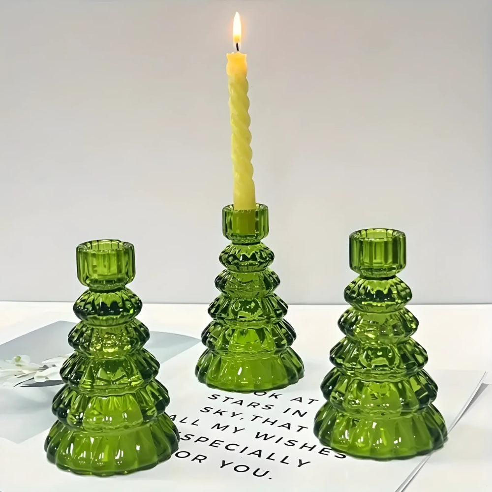 BoomGloed Glazen Kandelaren Set van 3 – Decoratieve Kandelaren