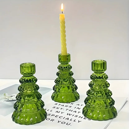 BoomGloed Glazen Kandelaren Set van 3 – Decoratieve Kandelaren