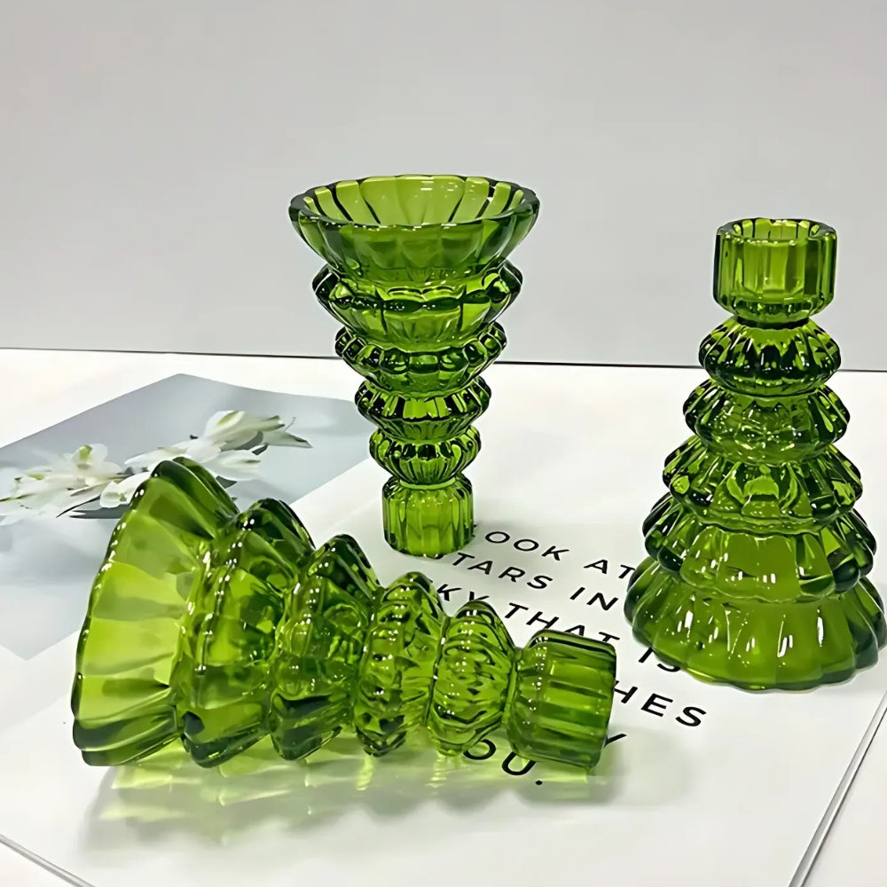 BoomGloed Glazen Kandelaren Set van 3 – Decoratieve Kandelaren
