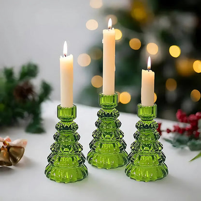 BoomGloed Glazen Kandelaren Set van 3 – Decoratieve Kandelaren