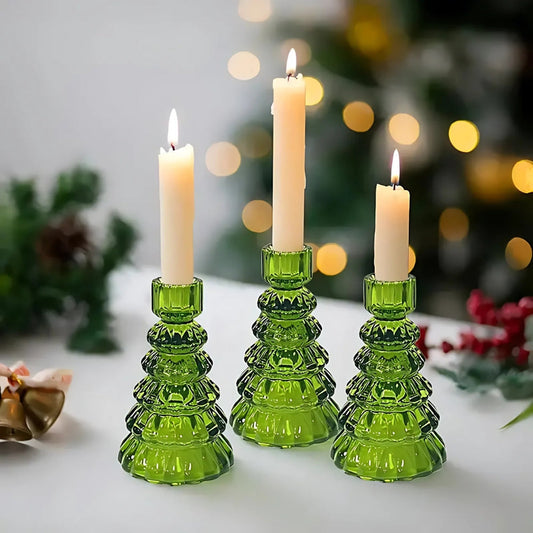 BoomGloed Glazen Kandelaren Set van 3 – Decoratieve Kandelaren