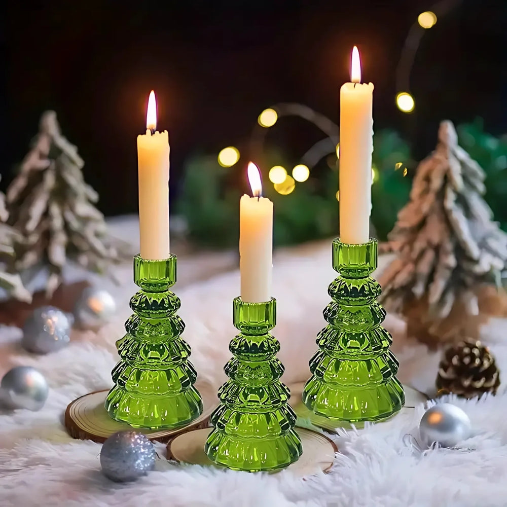 BoomGloed Glazen Kandelaren Set van 3 – Decoratieve Kandelaren