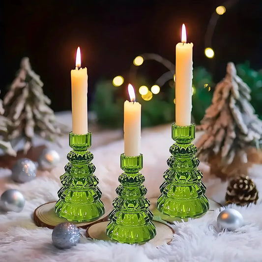 BoomGloed Glazen Kandelaren Set van 3 – Decoratieve Kandelaren