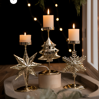 KerstGloed Gouden Kaarsenhouder met Kerstmotief – 17 cm
