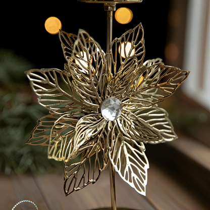 KerstGloed Gouden Kaarsenhouder met Kerstmotief – 17 cm