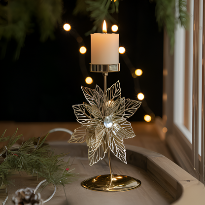 KerstGloed Gouden Kaarsenhouder met Kerstmotief – 17 cm