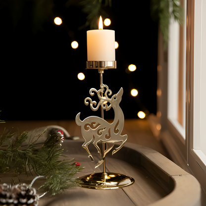 KerstGloed Gouden Kaarsenhouder met Kerstmotief – 17 cm