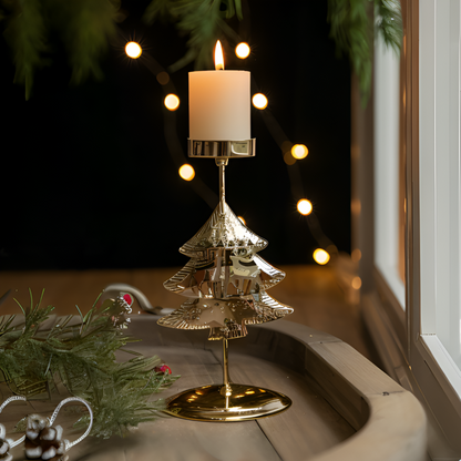 KerstGloed Gouden Kaarsenhouder met Kerstmotief – 17 cm