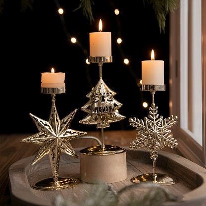 KerstGloed Gouden Kaarsenhouder met Kerstmotief – 17 cm