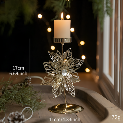 KerstGloed Gouden Kaarsenhouder met Kerstmotief – 17 cm