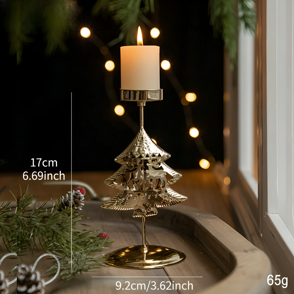 KerstGloed Gouden Kaarsenhouder met Kerstmotief – 17 cm