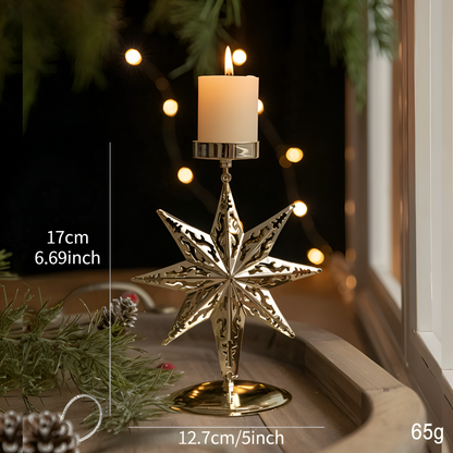 KerstGloed Gouden Kaarsenhouder met Kerstmotief – 17 cm