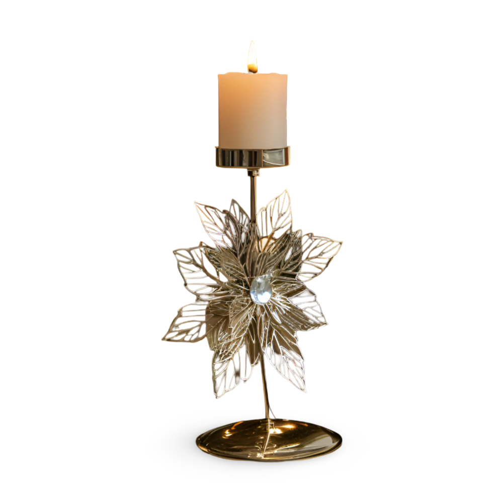 KerstGloed Gouden Kaarsenhouder met Kerstmotief – 17 cm
