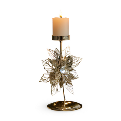 KerstGloed Gouden Kaarsenhouder met Kerstmotief – 17 cm