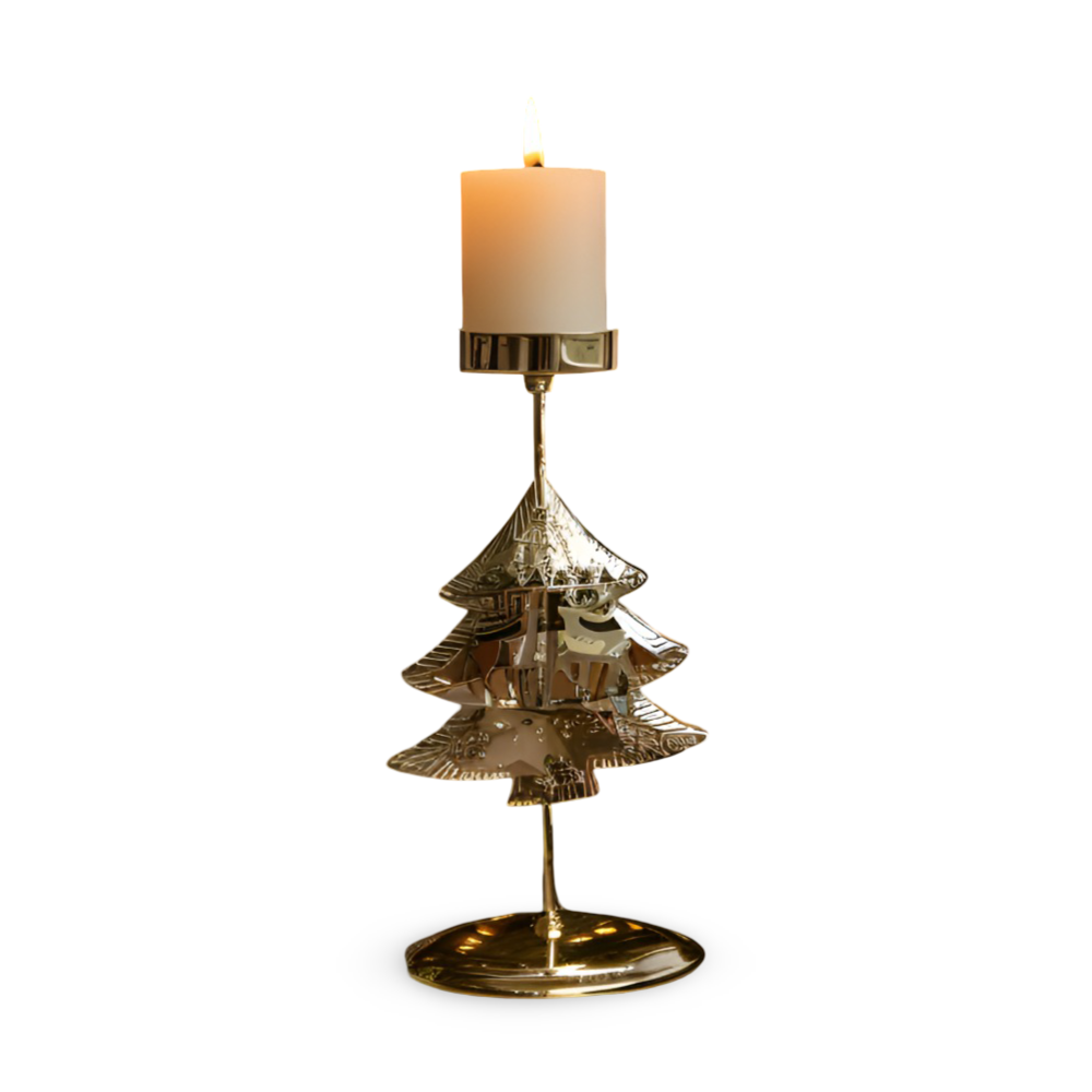 KerstGloed Gouden Kaarsenhouder met Kerstmotief – 17 cm