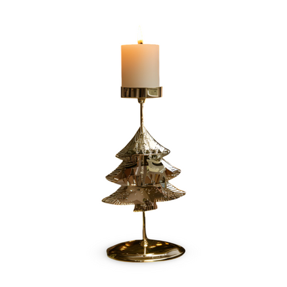 KerstGloed Gouden Kaarsenhouder met Kerstmotief – 17 cm