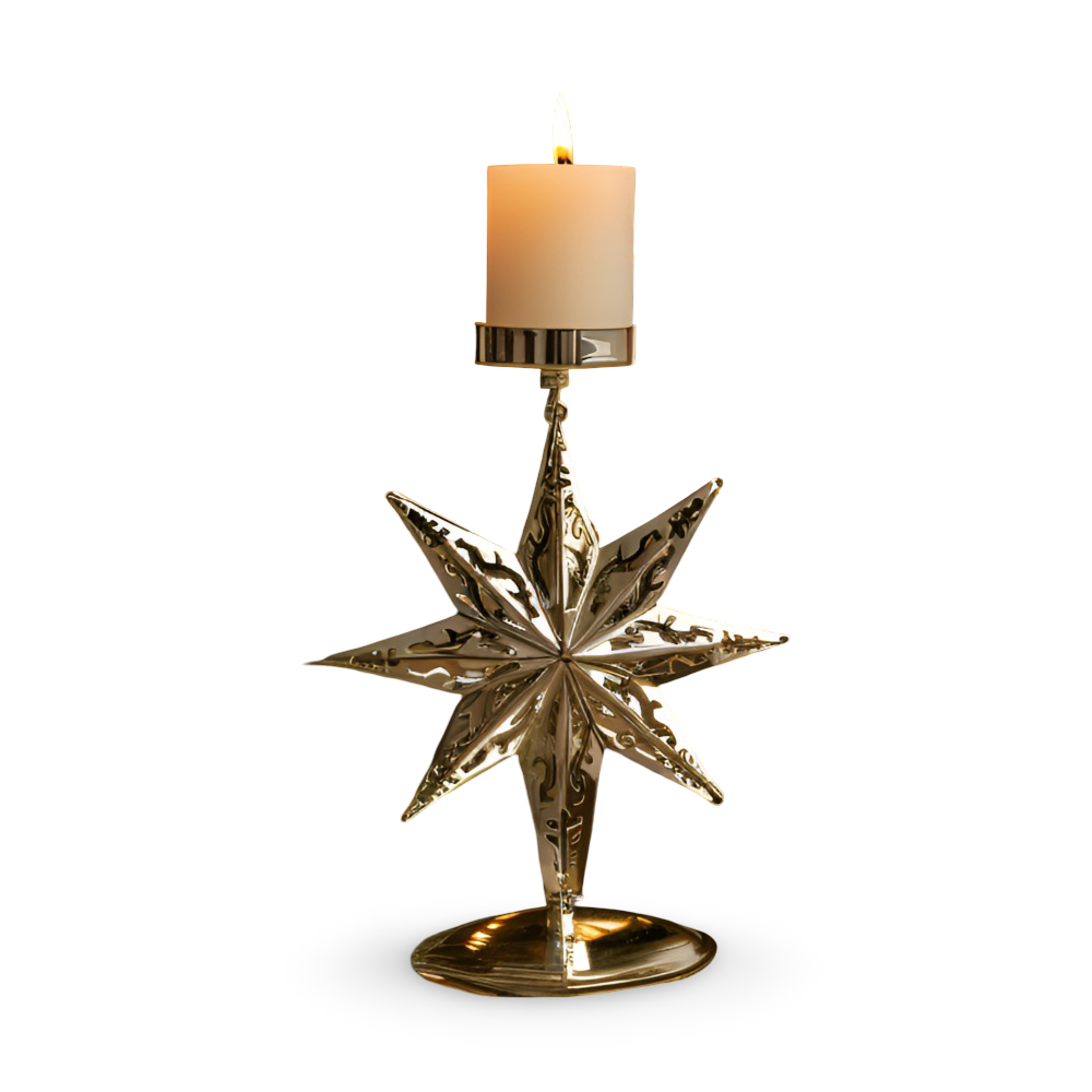KerstGloed Gouden Kaarsenhouder met Kerstmotief – 17 cm