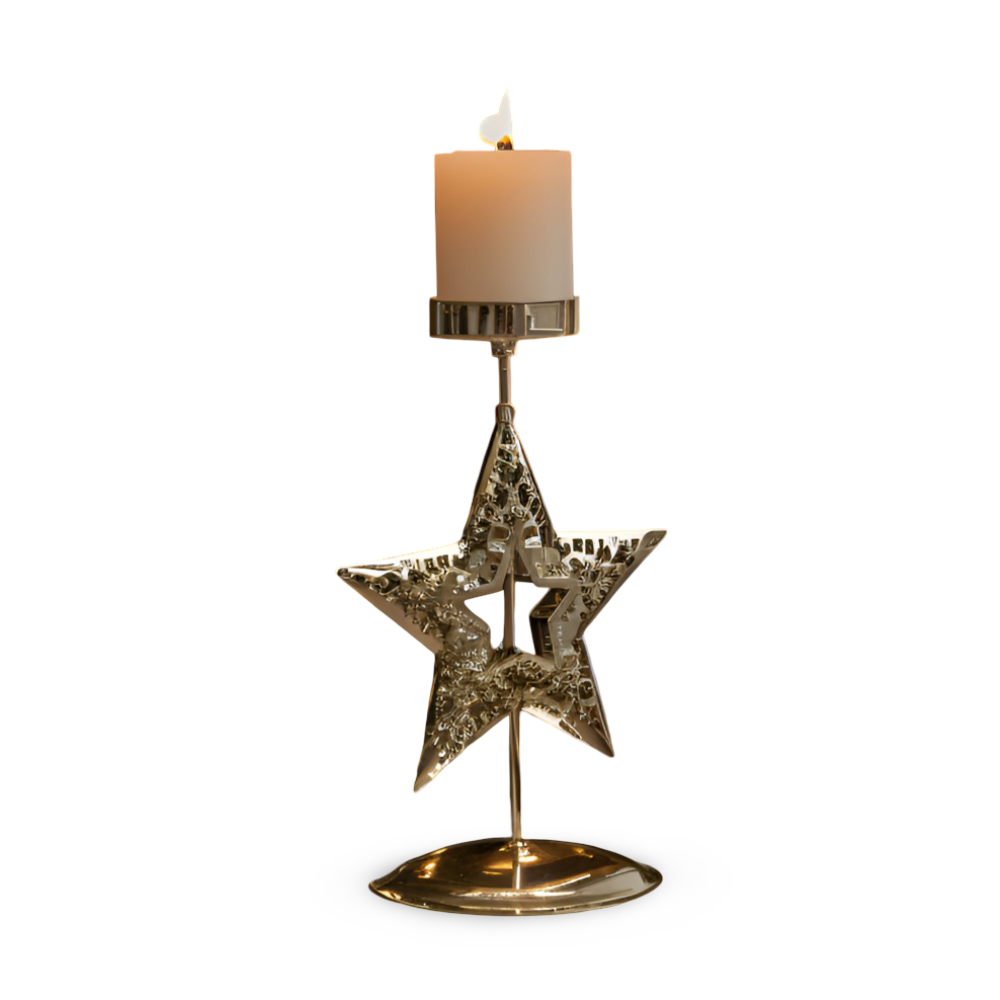 KerstGloed Gouden Kaarsenhouder met Kerstmotief – 17 cm