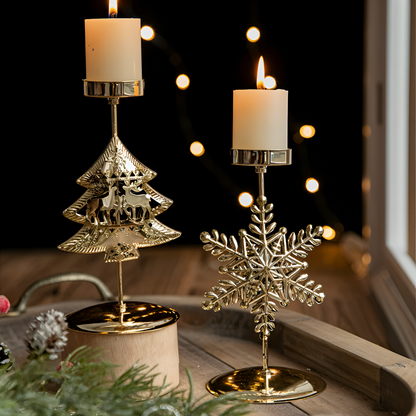 KerstGloed Gouden Kaarsenhouder met Kerstmotief – 17 cm