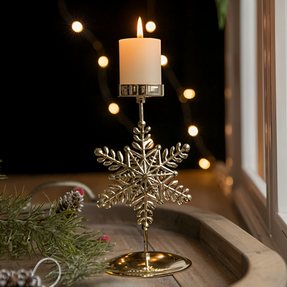 KerstGloed Gouden Kaarsenhouder met Kerstmotief – 17 cm