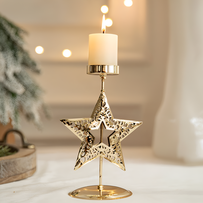 KerstGloed Gouden Kaarsenhouder met Kerstmotief – 17 cm