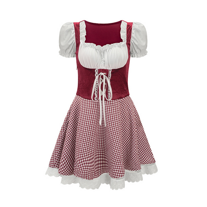 AlpenRuit Dames Oktoberfest Jurk met Pofmouwen en Strikdetails