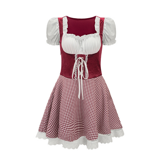 AlpenRuit Dames Oktoberfest Jurk met Pofmouwen en Strikdetails
