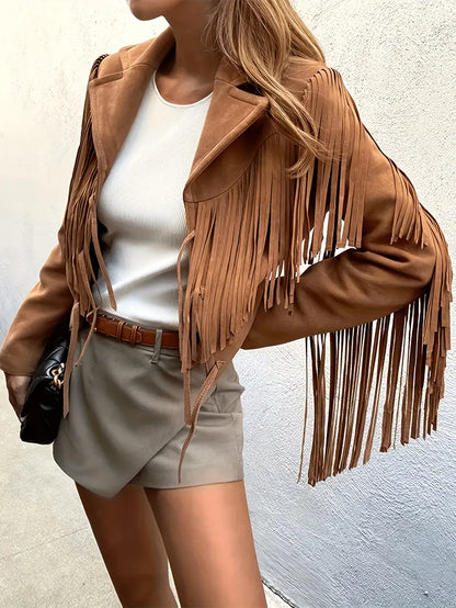 Luna Franjejack Dames – Suède-look Western Jas met Franjes