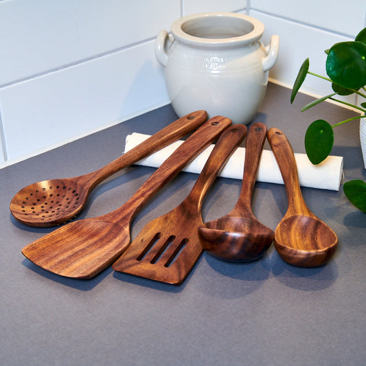 Keukenhulpmiddelen set in walnoot (5 delen)