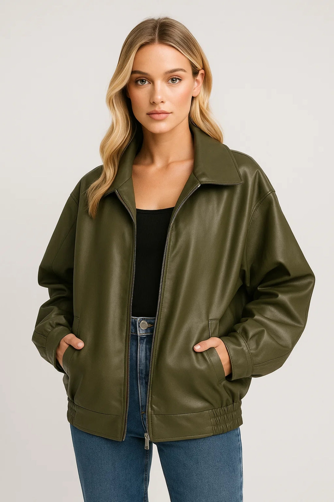 Dames Oversized Bikerjas Stoere Look – Ritssluiting en Kraag