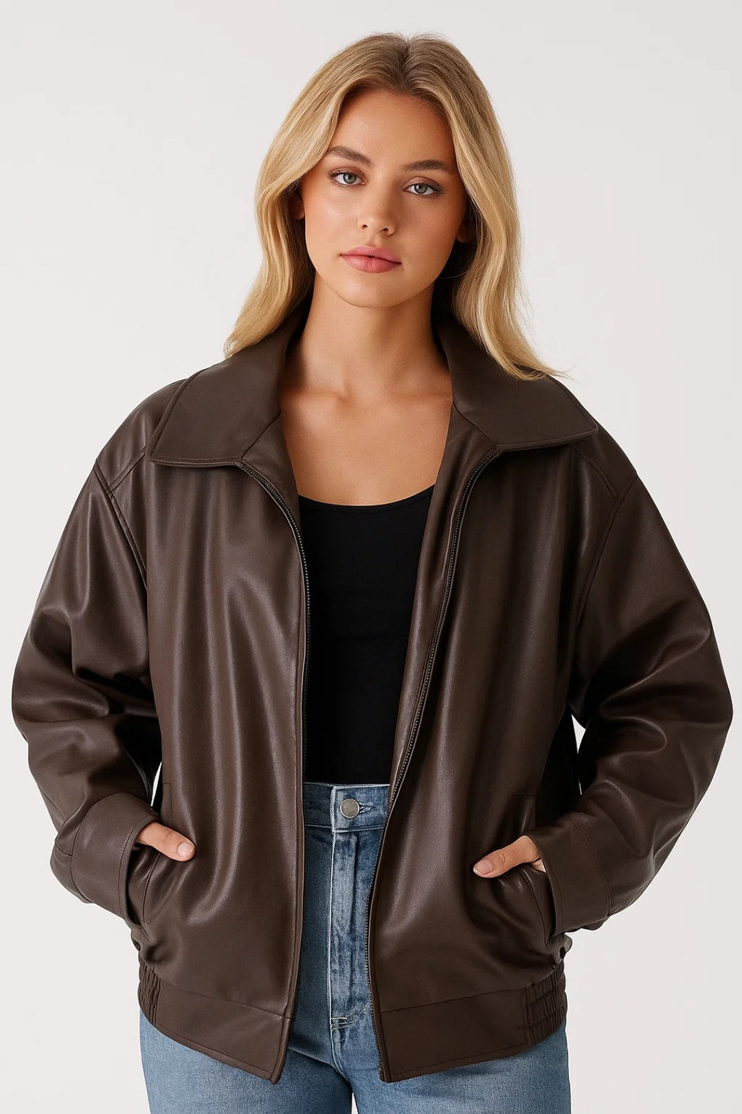 Dames Oversized Bikerjas Stoere Look – Ritssluiting en Kraag