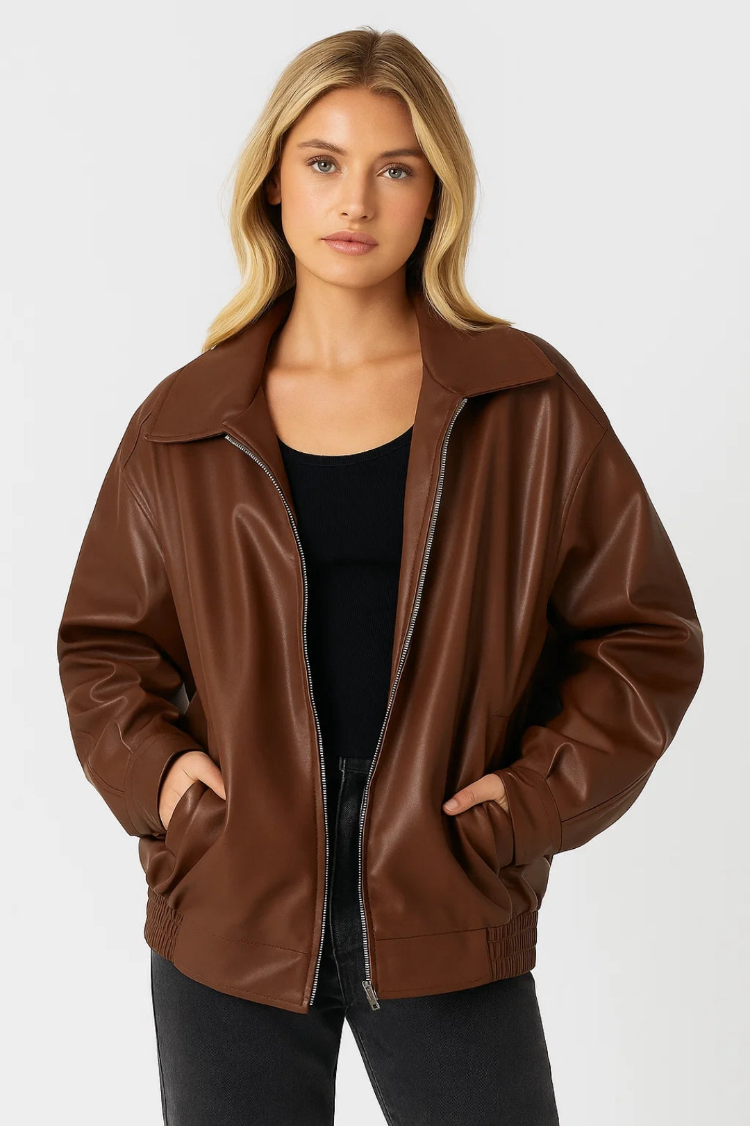 Dames Oversized Bikerjas Stoere Look – Ritssluiting en Kraag
