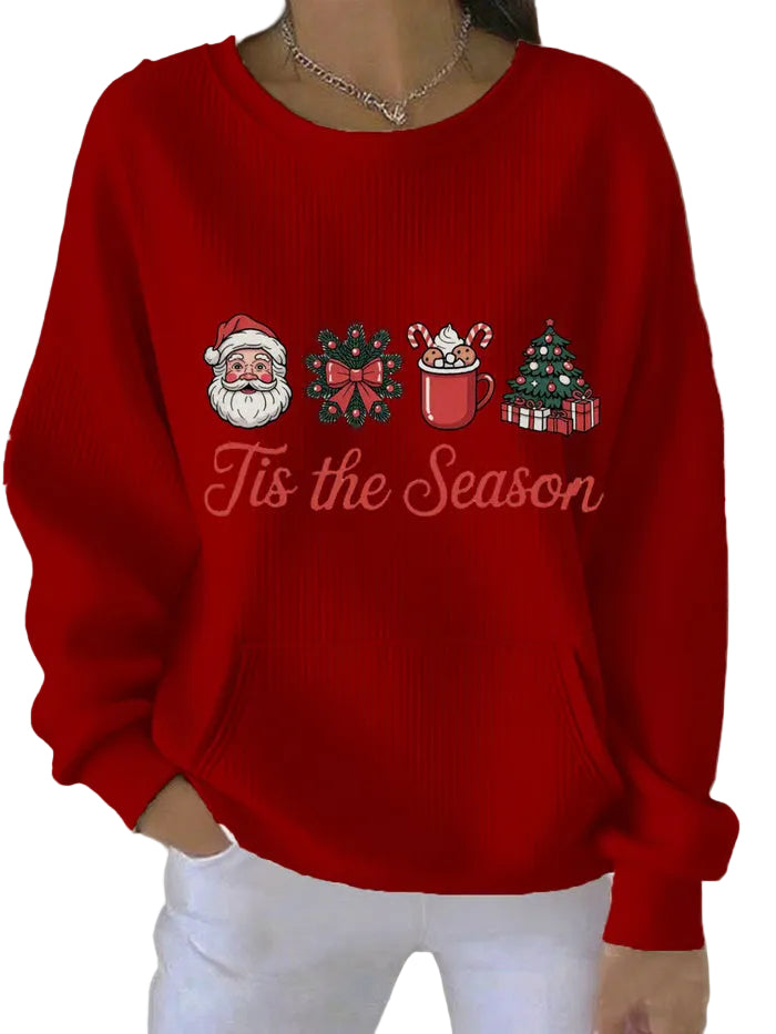 Kerstglans Dames Sweatshirt – Kerstprint, Ronde Hals en Lange Mouwen