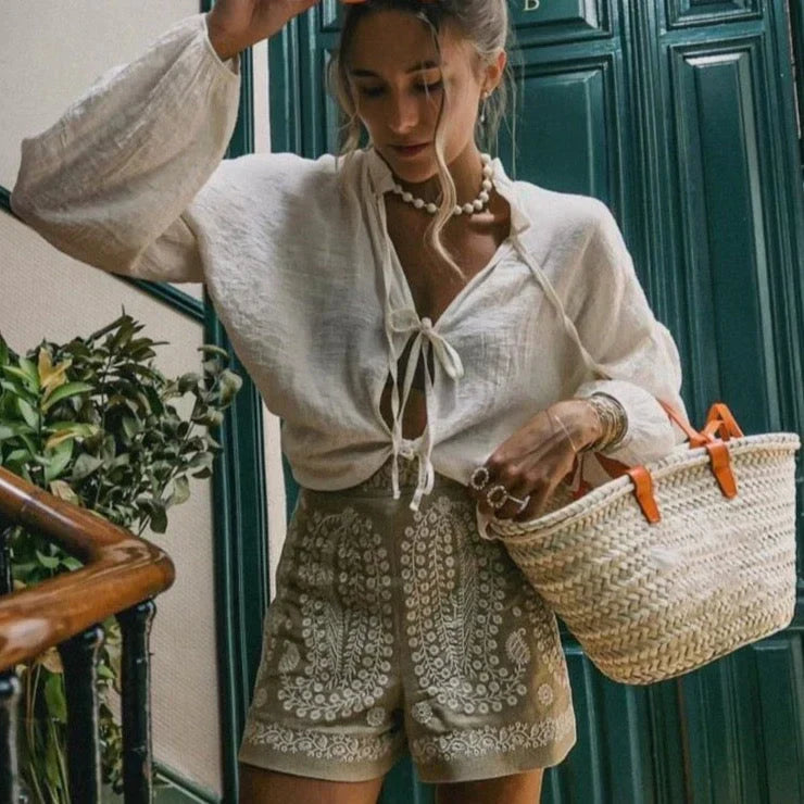 Elara Dames Shorts met Hoge Taille en Paisley Print