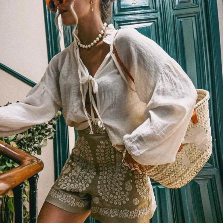 Elara Dames Shorts met Hoge Taille en Paisley Print