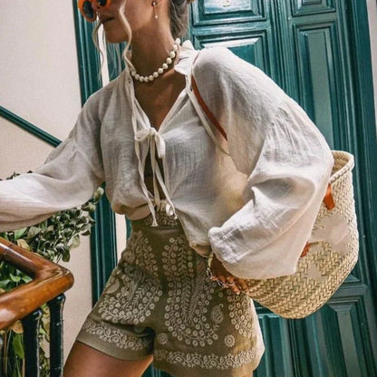 Elara Dames Shorts met Hoge Taille en Paisley Print