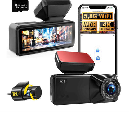 4K Auto Dashcam met WiFi GPS Voor- en Achtercamera Opname