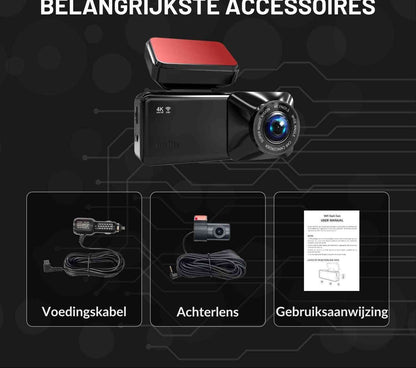 4K Auto Dashcam met WiFi GPS Voor- en Achtercamera Opname