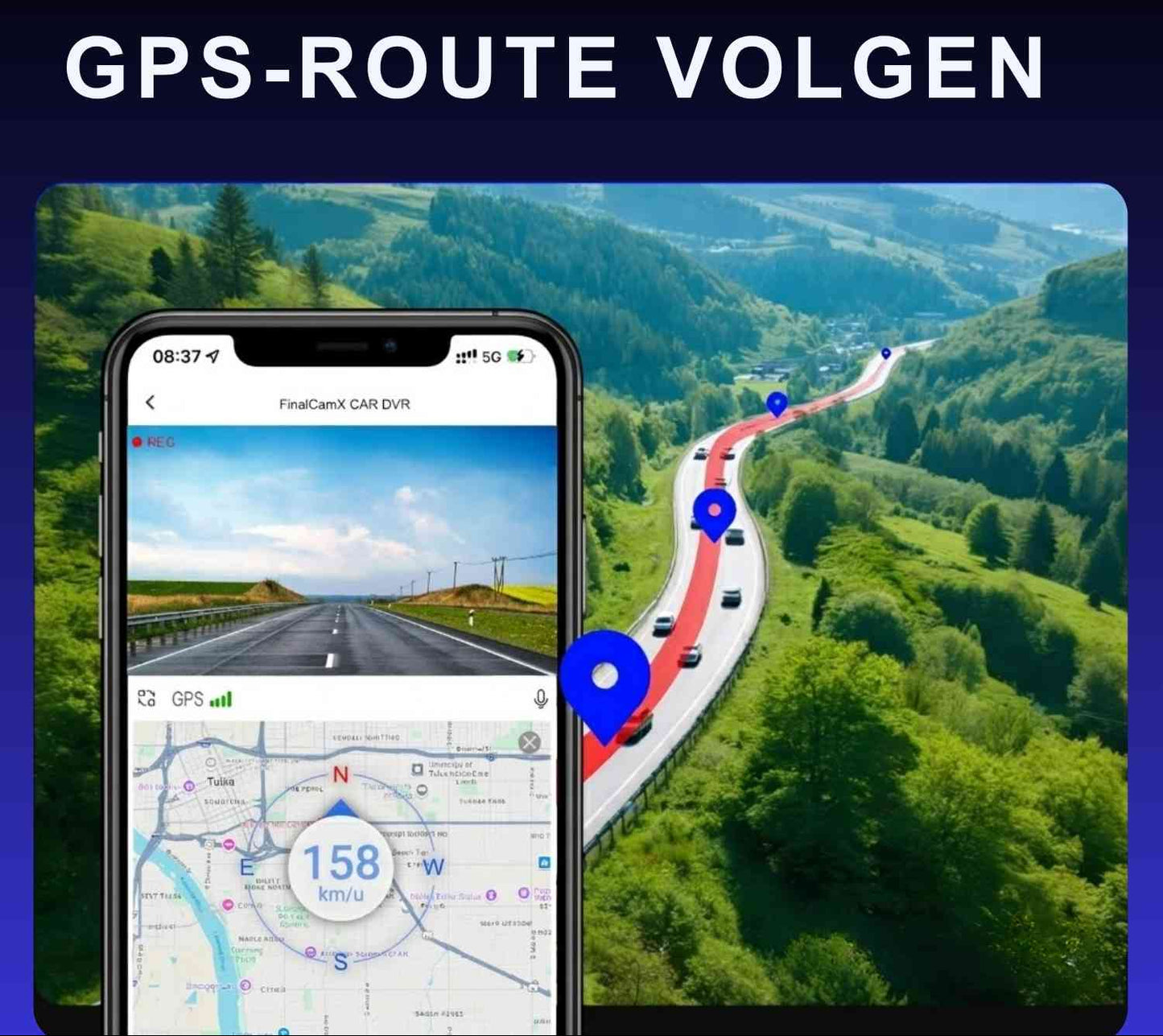 4K Auto Dashcam met WiFi GPS Voor- en Achtercamera Opname