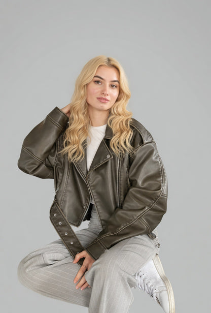 NovaRiem Cropped Dames Jas van PU Leer met Rits en Stijl